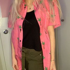 Pink Palm Tree Button Up